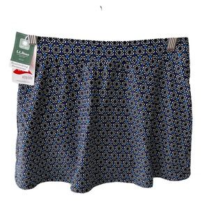 LL BEAN Swim Skirt Womens size 8 Blue/black pattern UPF 50 Short Lightweight
